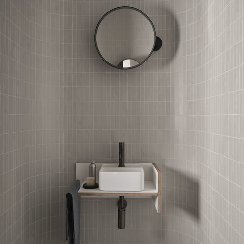Piano lavabo in Fenix NTM - THEO MINI - TALCO/COTONE - Ceramica Cielo - con portasalviette integrato