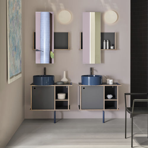 Mobile lavabo da appoggio - THEO 78 - OLTREMARE/TITANIO - Ceramica Cielo - in metallo / in Fenix NTM / contemporaneo