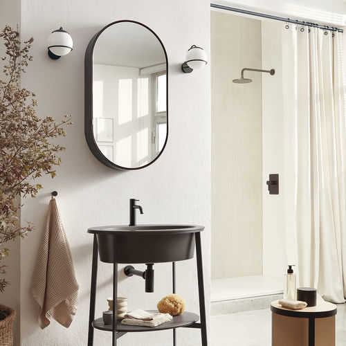 Specchio da bagno a muro - OVAL BOX - NERO MATT - Ceramica Cielo - per hotel / per camera d'hotel / per centro estetico