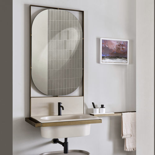 Lavabo sospeso - Elle Ovale - POMICE/BRUSHED BRONZE - Ceramica Cielo - in ceramica / in metallo / con specchio