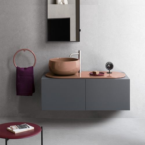 Mobile lavabo sospeso - DELFO - NINFEA/CEMENTO - Ceramica Cielo - in legno / in ceramica / in metallo