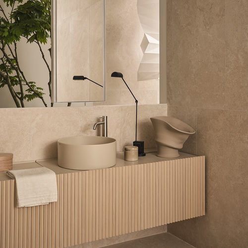 Mobile lavabo a muro - Delfo Piano 374 - Ceramica Cielo - in rovere / in ceramica / contemporaneo