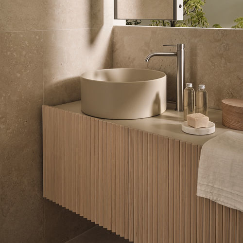 Mobile lavabo sospeso - Delfo Piano 373 - Ceramica Cielo - in rovere / in ceramica / contemporaneo
