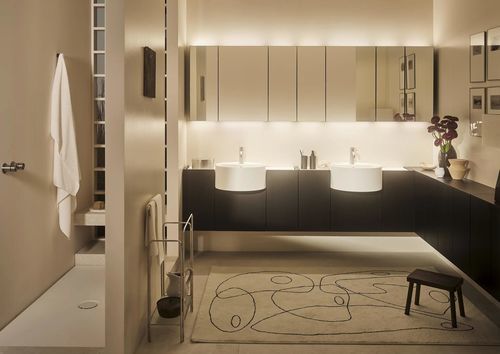 Mobile pensile per bagno con specchio con illuminazione integrata - ENEA - Ceramica Cielo - moderna / per servizi sanitari / laccata