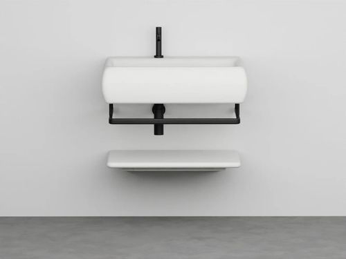 Lavabo sospeso - TESEO 75 - Ceramica Cielo - in ceramica / con portasalviette integrato / con scaffale integrato
