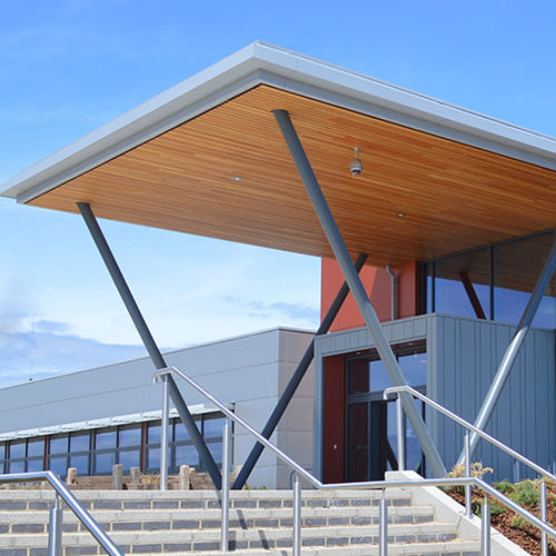 Soffitto in legno massiccio - Derako&reg; Solid Wood Linear Exterior - Hunter Douglas Architectural - a doghe / per ingresso / per esterni