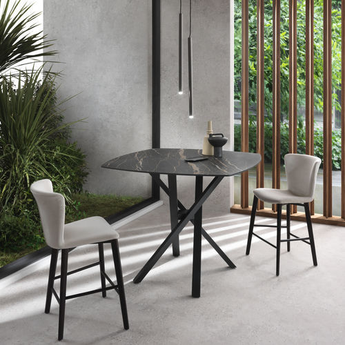 Tavolo alto contemporaneo - SHANGAI SNACK  - Riflessi - in ceramica / con supporto in alluminio / rotondo