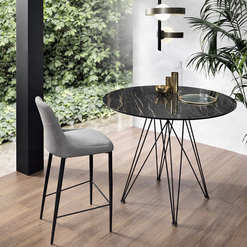 Tavolo alto contemporaneo - PEGASO SNACK  - Riflessi - in ceramica / con supporto in metallo / rotondo