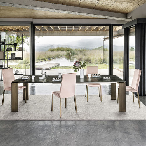 Tavolo da pranzo contemporaneo - ATLANTIS  - Riflessi - in ceramica / con supporto in metallo / rettangolare