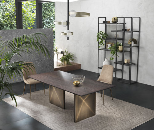 Tavolo contemporaneo - CUBRIC  - Riflessi - in legno / in ceramica / con supporto in acciaio inossidabile