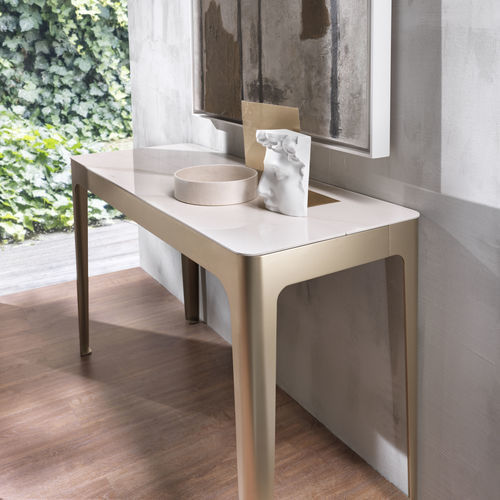 Consolle contemporanea - CORNER - Riflessi - in legno laccato / in cristallo / in ceramica