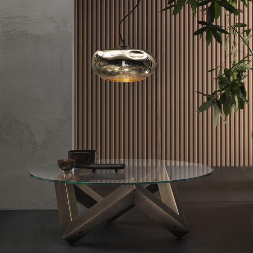 Tavolino basso contemporaneo - ZEN NEW - Riflessi - in vetro temprato / con supporto in metallo verniciato / rotondo