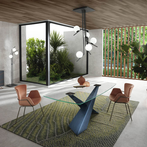 Tavolo contemporaneo - LIVING - Riflessi - in cristallo / con supporto in metallo / rettangolare