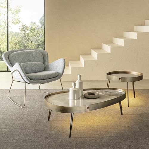Tavolino basso contemporaneo - LUMIERE - Riflessi - in vetro / in ceramica / con supporto in metallo