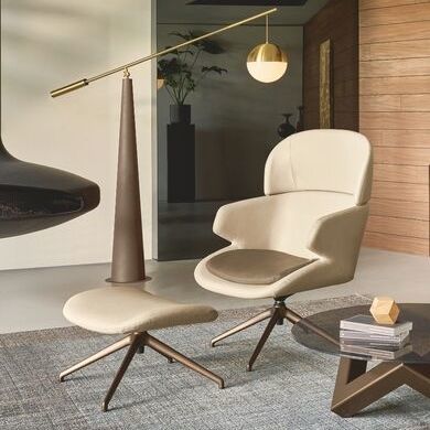 Poltrona design - NOVA LOUNGE - Riflessi - in tessuto / in alluminio / con poggiapiedi