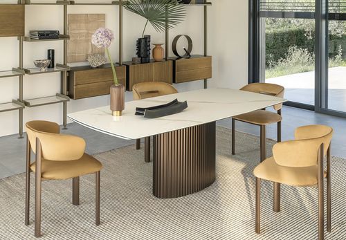 Tavolo da pranzo contemporaneo - ENEA - Riflessi - in legno / in ceramica / con supporto in metallo verniciato
