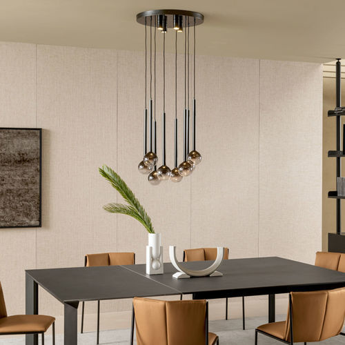 Lampadario contemporaneo - BOLLE - Riflessi - in metallo / in vetro borosilicato / in vetro fumè