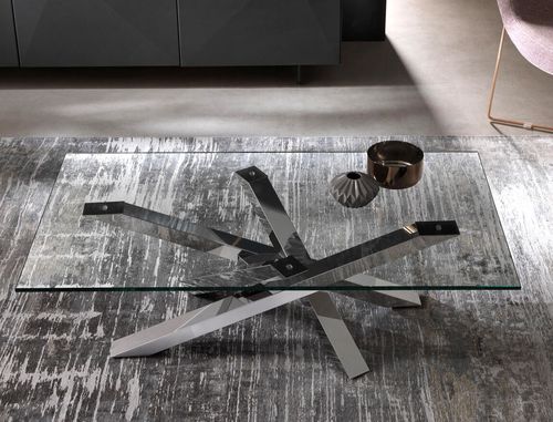 Tavolino basso contemporaneo - SHANGAI - Riflessi - in cristallo / in ceramica / con supporto in alluminio