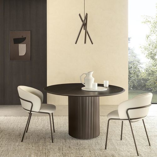 Tavolo da pranzo contemporaneo - ENEA - Riflessi - in legno / con supporto in metallo verniciato / rettangolare