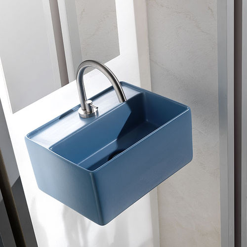 Lavandino sospeso - L631 - A. e T. ITALIA - rettangolare / in ceramica / con portasalviette integrato