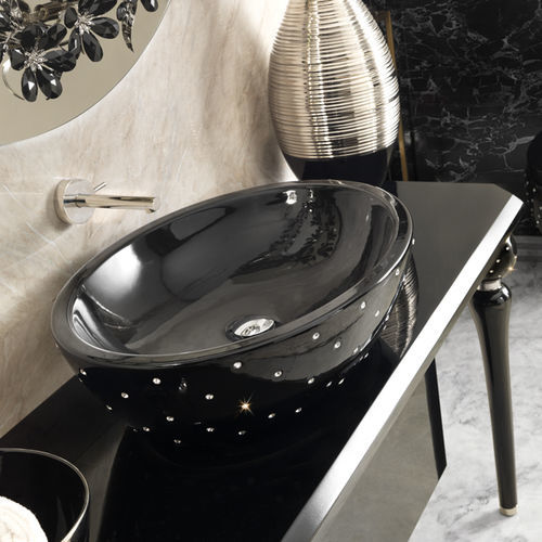 Lavabo da appoggio - A. e T. ITALIA - in ceramica / in cristallo Swarovski® / ovale