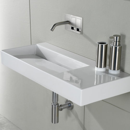 Lavabo sospeso - L013 - A. e T. ITALIA - in ceramica / con piano integrato / rettangolare
