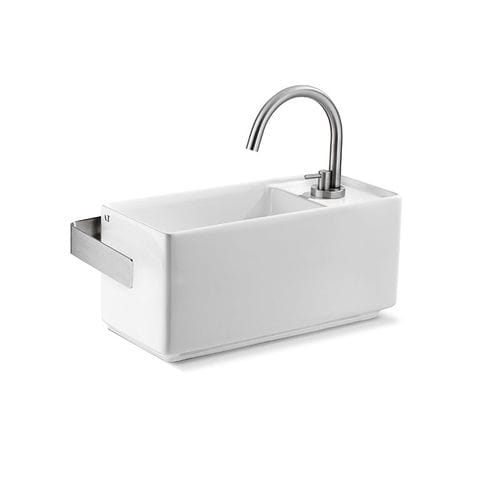 Lavandino sospeso - L632 - A. e T. ITALIA - rettangolare / in ceramica / con portasalviette integrato