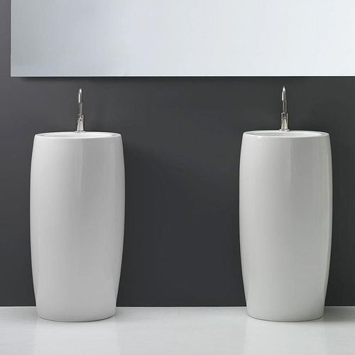 Lavabo autoportante - TOTEM ONE - A. e T. ITALIA - in ceramica / con specchio regolabile / rotondo