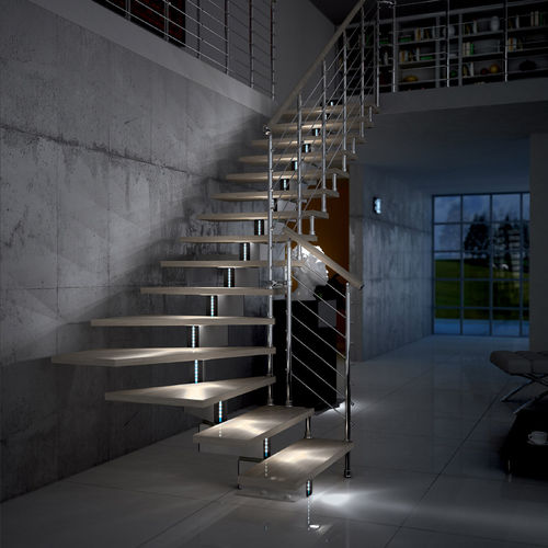 Scala a L - JAZZ CHROME - Mobirolo - con gradini in legno / con struttura in metallo / contemporanea
