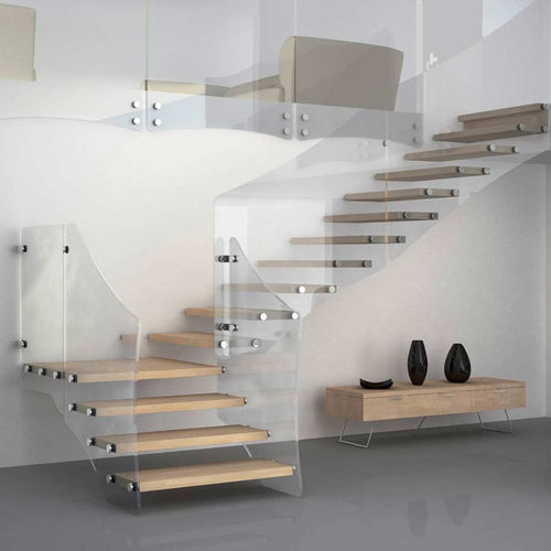 Scala a L - AKURA XC XR - Mobirolo - con gradini in legno / con struttura in vetro / contemporanea