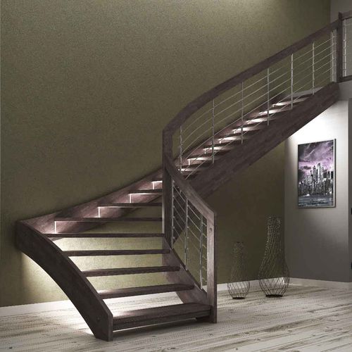 Scala a L - ESPERIA CHROME - Mobirolo - con gradini in legno / con struttura in legno / contemporanea
