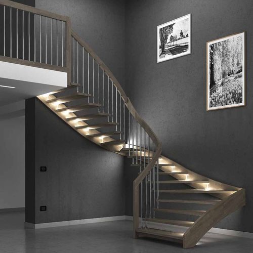 Scala a L - FLY CHROME - Mobirolo - con gradini in legno / con struttura in legno / contemporanea