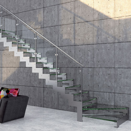 Scala a L - REXAL  - Mobirolo - con gradini in vetro / con struttura in metallo / contemporanea