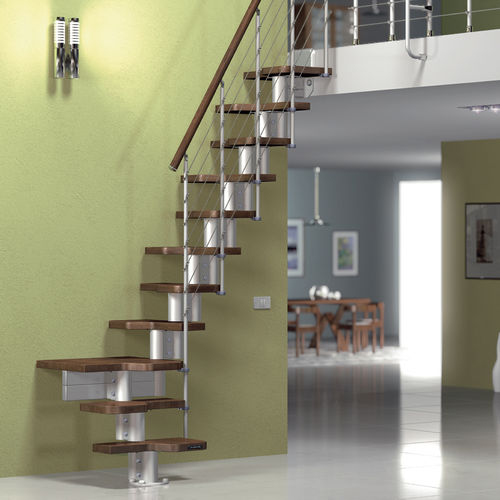 Scala a L - DIXI  - Mobirolo - con gradini in legno / con struttura in metallo / contemporanea