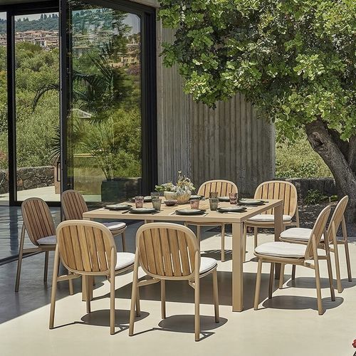 Tavolo da pranzo contemporaneo - Twins - EMU - in teak / con supporto in teak / rettangolare