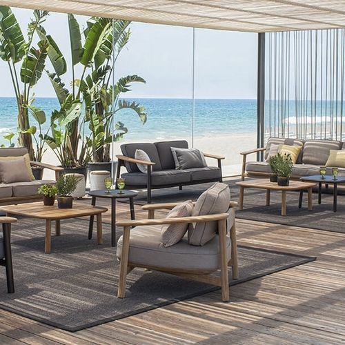 Poltrona contemporanea - Twins - EMU - in tessuto / in alluminio / in teak