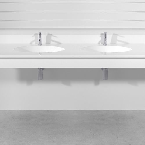 Lavabo sospeso - OVAL  - Technova S.r.l. - in ceramica / in Pietraluce® / con piano integrato