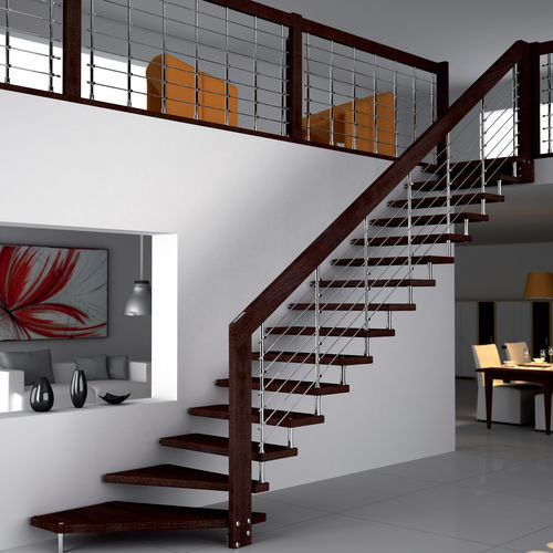 Scala a L - AKURA CHROME - SK SYSTEME - con gradini in legno / contemporanea / a sbalzo