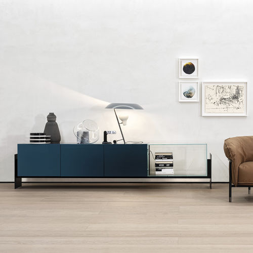 Credenza contemporanea - FLY - cierre - in legno laccato brillante / in metallo verniciato / in vetro