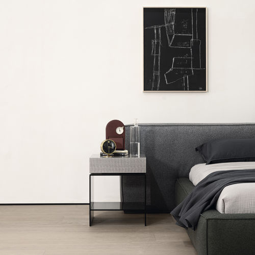 Comodino contemporaneo - LIGHT - cierre - in legno / in pelle / con supporto in vetro