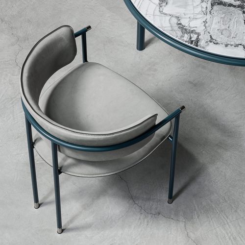 Sedia da pranzo contemporanea - MAC - cierre - da interno / in pelle / con supporto in metallo verniciato
