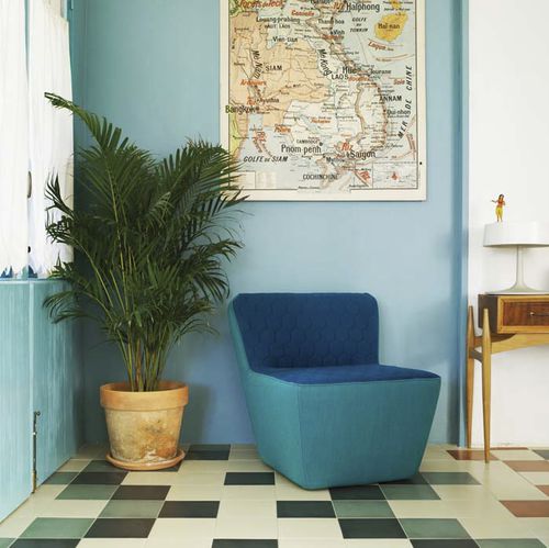 Chauffeuse contemporanea - TEA - SANCAL - in velluto / blu / rossa