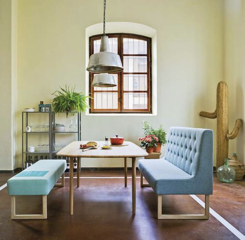 Divanetto imbottito contemporaneo - MENU - SANCAL - in pelle / con supporto in legno / in metallo