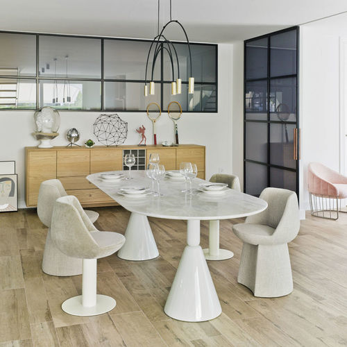 Tavolo da pranzo contemporaneo - PION - SANCAL - in legno / in pelle / ovale