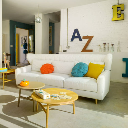 Divano contemporaneo - FOLK - SANCAL - in tessuto / grigio / 3 posti