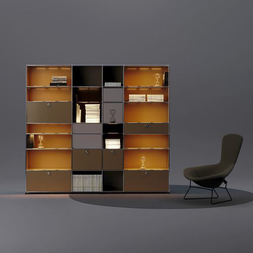 Scaffale contemporaneo - USM Haller E - USM Modular Furniture - in metallo / in vetro / luminoso