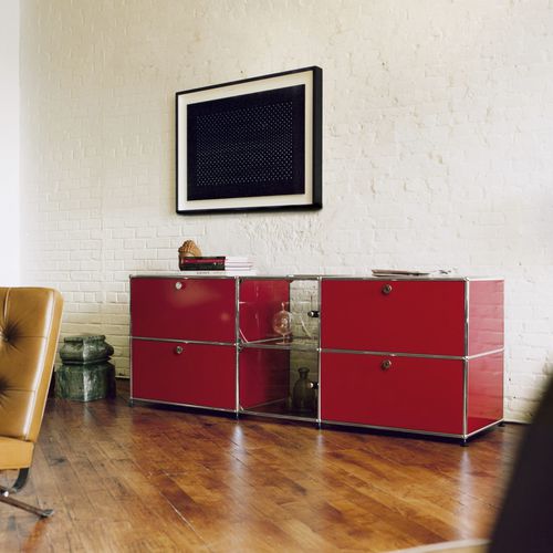Credenza contemporanea - USM Haller - USM Modular Furniture - in metallo / in vetro / con ripiano