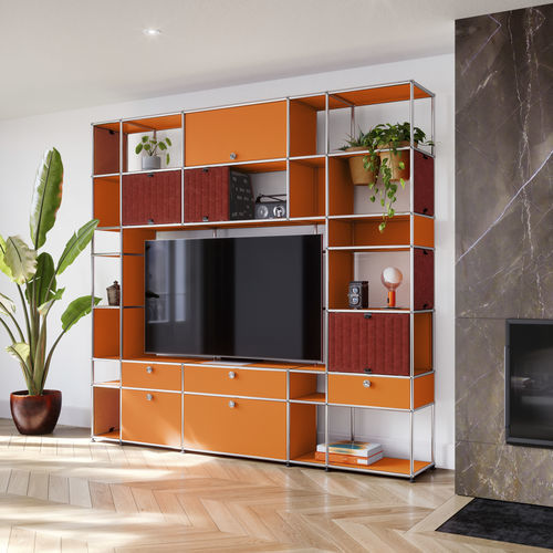 Mobile porta TV contemporaneo - USM Haller Soft Panel – Red - USM Modular Furniture - modulare / con vano contenitore / in fibre sintetiche