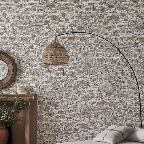 Carta da parati contemporanea - Mediterranea - Cole&Son - in tessuto / con motivo urbano / bianca