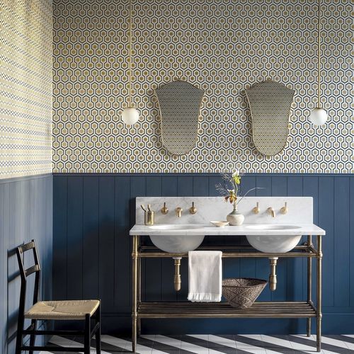 Carta da parati contemporanea - Hicks' Hexagon - Cole&Son - in lino / con motivi geometrici / bianca